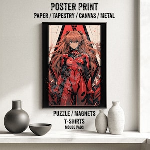 Anime Poster - Anime Girl Mecha Pilot - Vintage, Watercolor, Robot, Waifu Otaku Gift Fabric, tapestry Canvas, pop art print, retro, metal
