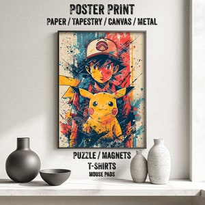Popular Anime Monsters Trainer Pop Art Poster - watercolor, nursery room, kids room artistic, Anime Gift Fabric Paper Print tapestry canvas