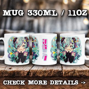 Popular Anime Virtual Singer Idol Mug, Glossy Coffee Cup, Anime fan, 11oz 330ml, Japanese Art Style, waifu otaku, moe kawaii, chibi reaction