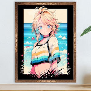 Popular Virtual Idol Anime Girl Poster - Watercolor, Waifu Otaku Gift Fabric, tapestry Canvas, pop art print, vocal, retro oldschool metal
