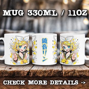 Popular Anime Virtual Singer Idol Mug, Glossy Coffee Cup, Anime fan, 11oz 330ml, Japanese Art Style, waifu otaku, moe kawaii, chibi reaction