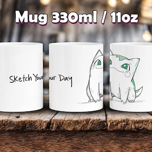 Motivation Mug - Sketch Your Day, Coffee Cup, Cartoon Kids Gift, Anime fan, 11oz 330ml, Japanese Art Style, Birthday, Popular Monsters