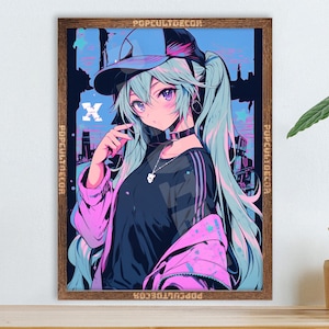 Popular Japanese Virtual Idol Anime Girl Poster - Watercolor, Waifu Otaku Gift Fabric, Canvas, pop art print, vocal, retro oldschool metal