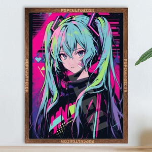 Popular Japanese Virtual Idol Anime Girl Poster - Watercolor, Waifu Otaku Gift Fabric, Canvas, pop art print, vocal, retro oldschool metal