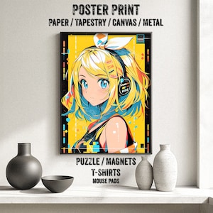 Popular Virtual Idol Anime Girl Poster - Watercolor, Waifu Otaku Gift Fabric, tapestry Canvas, pop art print, vocal, retro oldschool metal