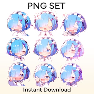 Plik PNG - Cute Moe Anime Demon Maid Girl Reakcja Emocja Zestaw Plik do Wydruku, Chibi Kawaii Naklejka, Koszulka, Natychmiastowe Pobieranie Pliku Cyfrowego