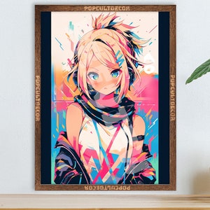 Popular Virtual Idol Anime Girl Poster - Watercolor, Waifu Otaku Gift Fabric, tapestry Canvas, pop art print, vocal, retro oldschool metal