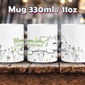 Motivation Mug Bloom With Confidence, Coffee Cup, Cartoon Kids Gift, Anime fan, 11oz 330ml, Japanese Art Style, Birthday, Popular Monsters