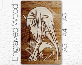 Beliebt Mecha Anime Girl Pilot Demon Posterständer aus Holz, gravierte Kunst, Wanddekor Sperrholz Ornament, Getränkehalter Untersetzer Geschenk, Pyrogravüre
