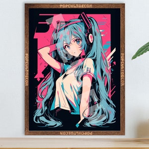 Popular Japanese Virtual Idol Anime Girl Poster - Watercolor, Waifu Otaku Gift Fabric, Canvas, pop art print, vocal, retro oldschool metal