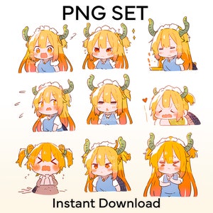 Plik PNG - Cute Moe Anime Maid Girl Reakcja Emocja Zestaw Plik do Wydruku, Chibi Kawaii Naklejka, Koszulka, Natychmiastowe Pobieranie Pliku Cyfrowego