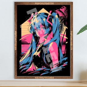 Popular Japanese Virtual Idol Anime Girl Poster - Watercolor, Waifu Otaku Gift Fabric, Canvas, pop art print, vocal, retro oldschool metal