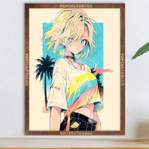 Popular Virtual Idol Anime Girl Poster - Watercolor, Waifu Otaku Gift Fabric, tapestry Canvas, pop art print, vocal, retro oldschool metal