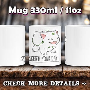 Motivation Mug Sketch Your Day, Glossy Coffee Cup, Cartoon Kids Gift, Anime fan, 11oz 330ml, Japanese Art Style, Birthday, Popular Monsters