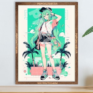 Popular Japanese Virtual Idol Anime Girl Poster - Watercolor, Waifu Otaku Gift Fabric, Canvas, pop art print, vocal, retro oldschool metal