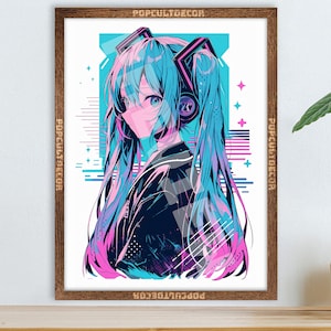 Popular Japanese Virtual Idol Anime Girl Poster - Watercolor, Waifu Otaku Gift Fabric, Canvas, pop art print, vocal, retro oldschool metal