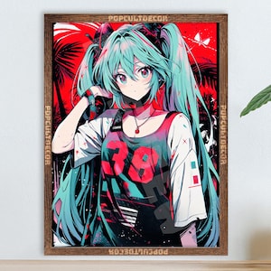 Popular Japanese Virtual Idol Anime Girl Poster - Watercolor, Waifu Otaku Gift Fabric, Canvas, pop art print, vocal, retro oldschool metal