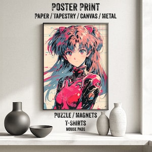 Anime Poster - Anime Girl Mecha Pilot - Vintage, Watercolor, Robot, Waifu Otaku Gift Fabric, tapestry Canvas, pop art print, retro, metal