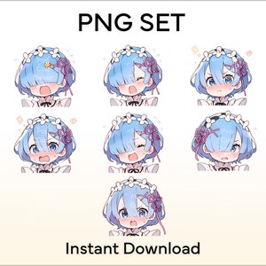 PNG File - Cute Moe Anime Demon Maid Girl Reaction Emotion Set Printable File, Chibi Kawaii Sticker, T-Shirt, Instant Download Digital File