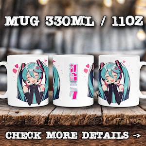 Popular Anime Virtual Singer Idol Mug, Glossy Coffee Cup, Anime fan, 11oz 330ml, Japanese Art Style, waifu otaku, moe kawaii, chibi reaction