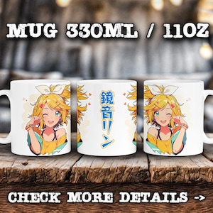 Popular Anime Virtual Singer Idol Mug, Glossy Coffee Cup, Anime fan, 11oz 330ml, Japanese Art Style, waifu otaku, moe kawaii, chibi reaction