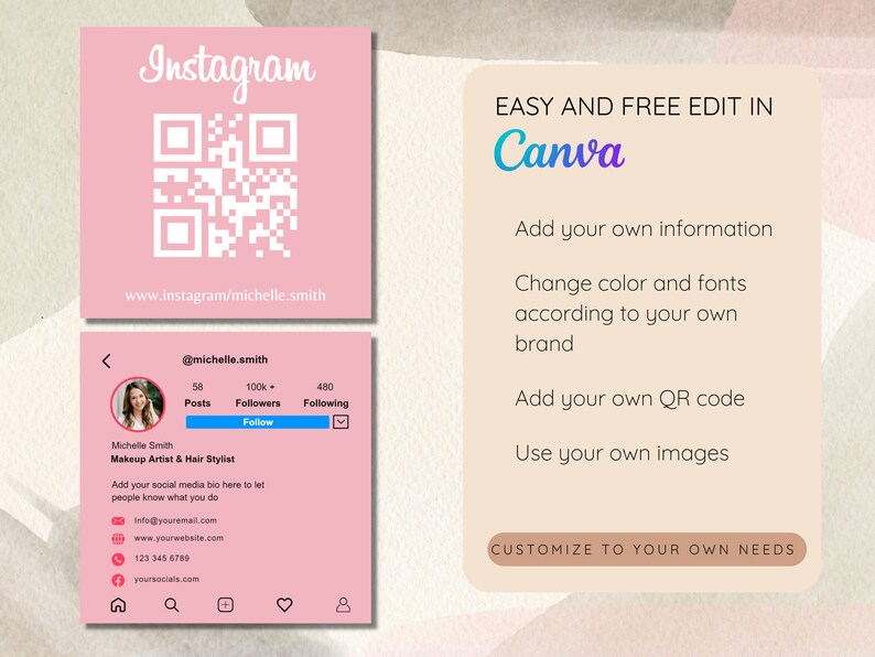 Instagram Business Card QR Code Canva Template Influencer Card Etsy