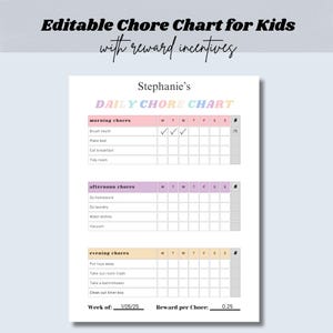 Kids Chore Chart | Printable, Editable Chart | Weekly Chore Chart | Responsibility, Allowance & Reward Chart | Kids Routine Tracker