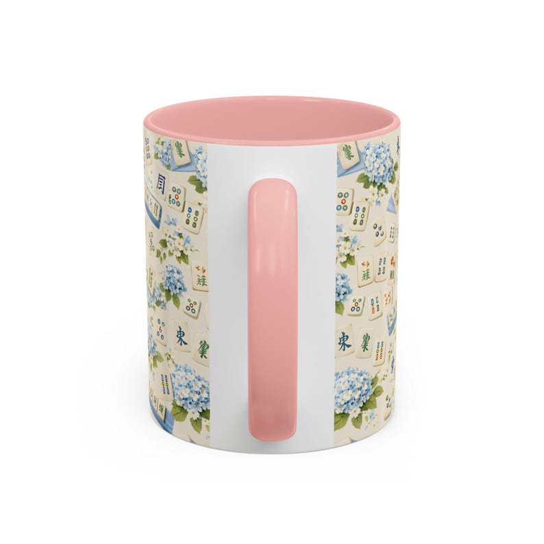 Mahjong Tile Coffee Mug Pink Floral Hydrangea | Mahjong Mom Gift | Coastal Grandmillennial Mahjong Lover Cup | Game Night Coffee Mug image 6