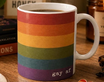 Rainbow Stripe Mug | Gay AF Coffee Mug | Cute LGBTQ Gift | Modern Pride Cup | Queer Bestie Gift| Pride Month Gift