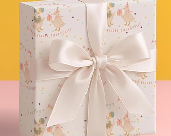 Silly Goose Happy Birthday Wrapping Paper Roll Pink Blue Gift Wrap