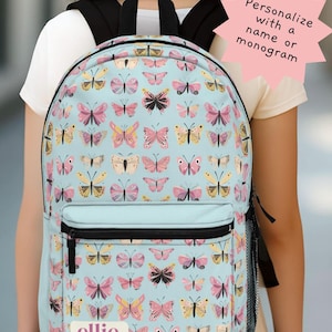 Sac à dos personnalisé papillon 17 pouces grande capacité avec papillons pastels Cadeau pour l'école Sac à dos scolaire tendance pour les amoureux de la nature