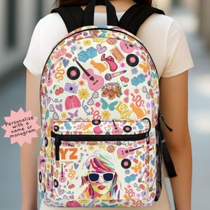 Sac à dos personnalisé pour fan de musique | Sac spacieux et robuste à monogramme de 17 pouces pour la rentrée scolaire | Cadeau fille élégante | Sac à dos lycée