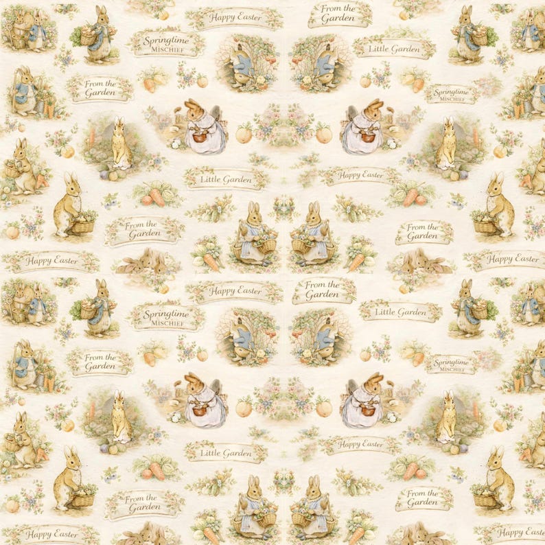 Classic Peter Rabbit Wrapping Paper Vintage Beatrix Potter Easter Gift Wrap Spring Garden Bunny Vegetable Illustration image 2