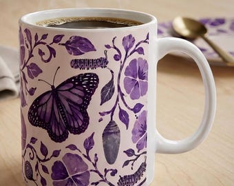 Purple Floral Butterfly Coffee Mug • Asexual Pride Cup • Subtle Asexual Cottagecore Mug • Ace Flag Pride Colors• LGBTQIA+ Ceramic Mug