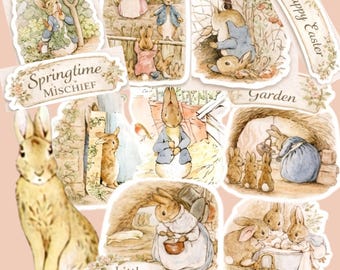 Peter Rabbit Vinyl Stickers | Watercolor Rabbit Cottagecore Beatrix Potter Art | Cute bunny illustrations | baby shower nursery decor