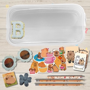 Personalized Capybara Party Favor Set: Makeup Bag, Stickers, Tattoos