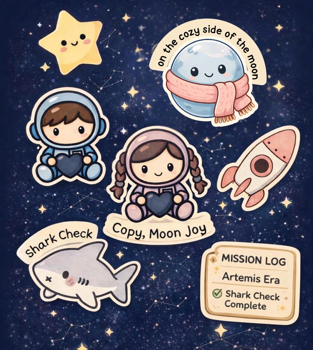 Artemis Space Exploration Sticker Set | Copy Moon Joy, Shark Check ...
