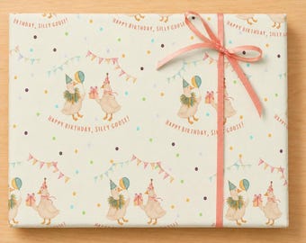 Silly Goose Happy Birthday Wrapping Paper Roll Pink Blue Gift Wrap