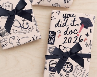 Medical School Graduation Wrapping Paper 2026 | Med School Grad Gift Wrap | Future Doctor Gift | You Did It Doc | MD Grad Wrapping Paper