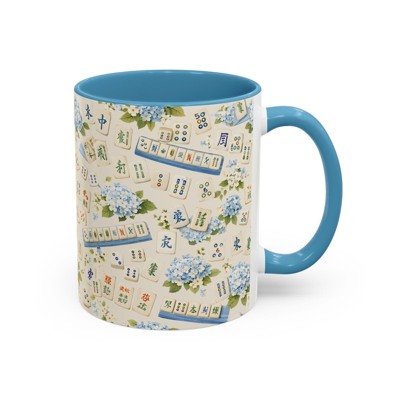 Mahjong Tile Coffee Mug Pink Floral Hydrangea | Mahjong Mom Gift | Coastal Grandmillennial Mahjong Lover Cup | Game Night Coffee Mug image 9