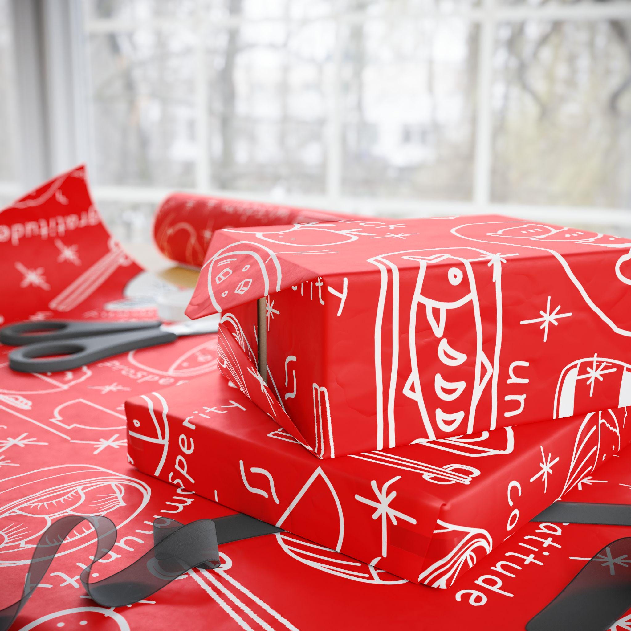 Gift Wrap Lunar New Year, Year of the Snake Abundance Prosperity Red ...