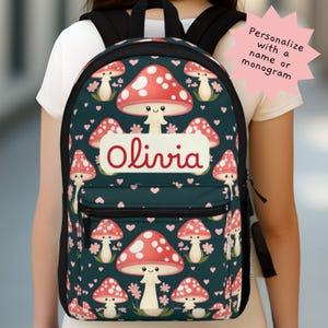 Sac à dos personnalisé coeurs champignon Kawaii, cartable pour enfants, sac de voyage pour enfants Cartable personnalisé 17 pouces grande capacité bretelles rembourrées
