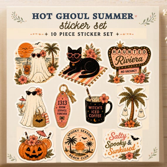 Hot Ghoul Summer Sticker Set | Summerween Stickers | Coastal Witch Vinyl Stickers | Ghost Beach Club Sticker Pack | Spooky Cute