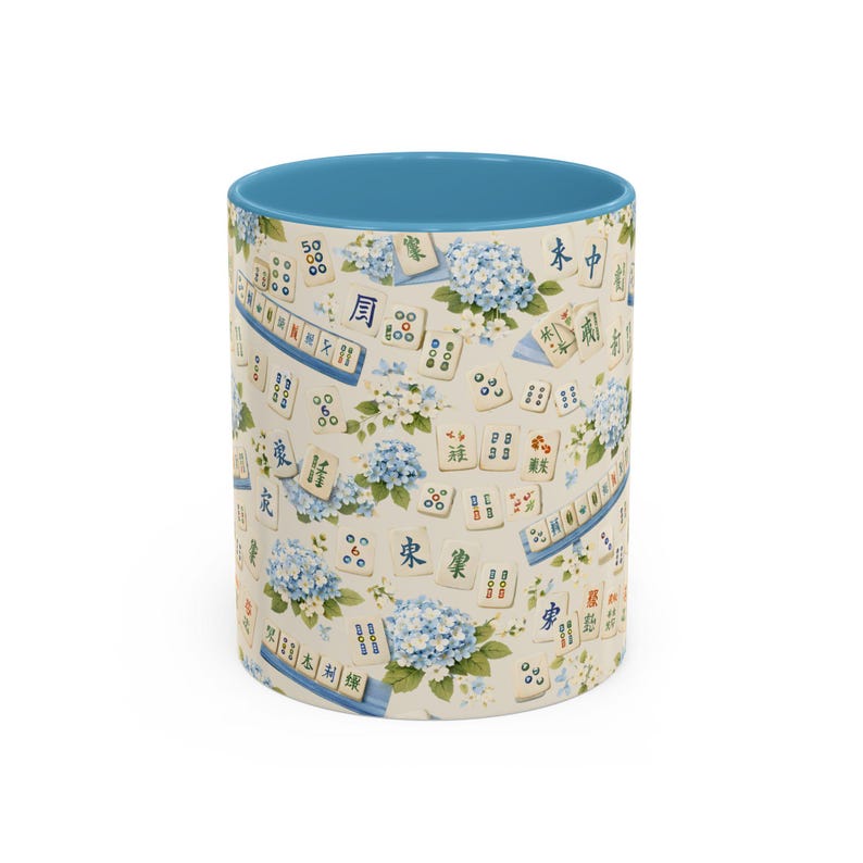 Mahjong Tile Coffee Mug Pink Floral Hydrangea | Mahjong Mom Gift | Coastal Grandmillennial Mahjong Lover Cup | Game Night Coffee Mug image 7