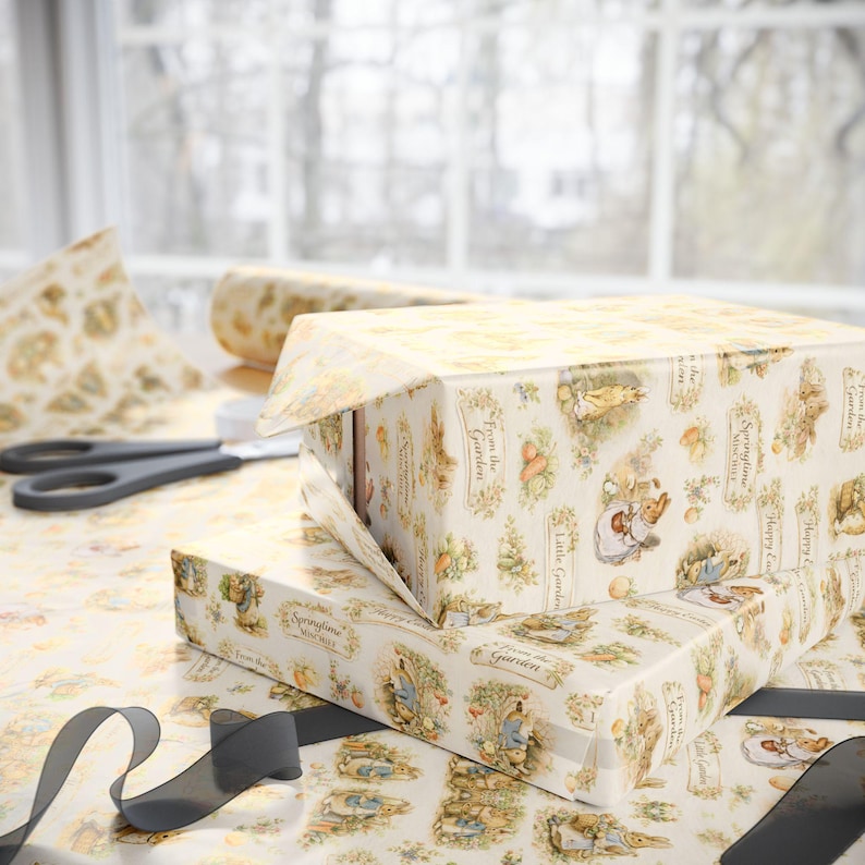 Classic Peter Rabbit Wrapping Paper Vintage Beatrix Potter Easter Gift Wrap Spring Garden Bunny Vegetable Illustration image 5