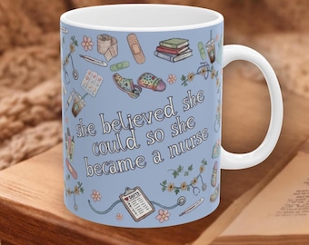 Nurse Graduation Coffee Mug, New Nursing School Student, Nursing School Graduation Gift, RN BSN LVN Gift, New Nurse Mug, Floral Cottagecore