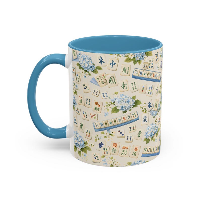 Mahjong Tile Coffee Mug Pink Floral Hydrangea | Mahjong Mom Gift | Coastal Grandmillennial Mahjong Lover Cup | Game Night Coffee Mug image 10