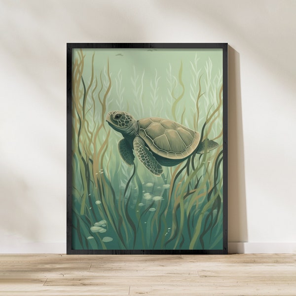 Cute Turtle Wall Art, Turtle Lover Gifts, Turtle Poster, Printable Wall Art, Animal Lover Wall Decor, Fun Living Room Decor, Ocean Life Art