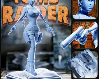 Von Tomb Raider: Remastered inspiriertes unbemaltes 3D-Miniatur-Harzdruckmodell von Lara Croft