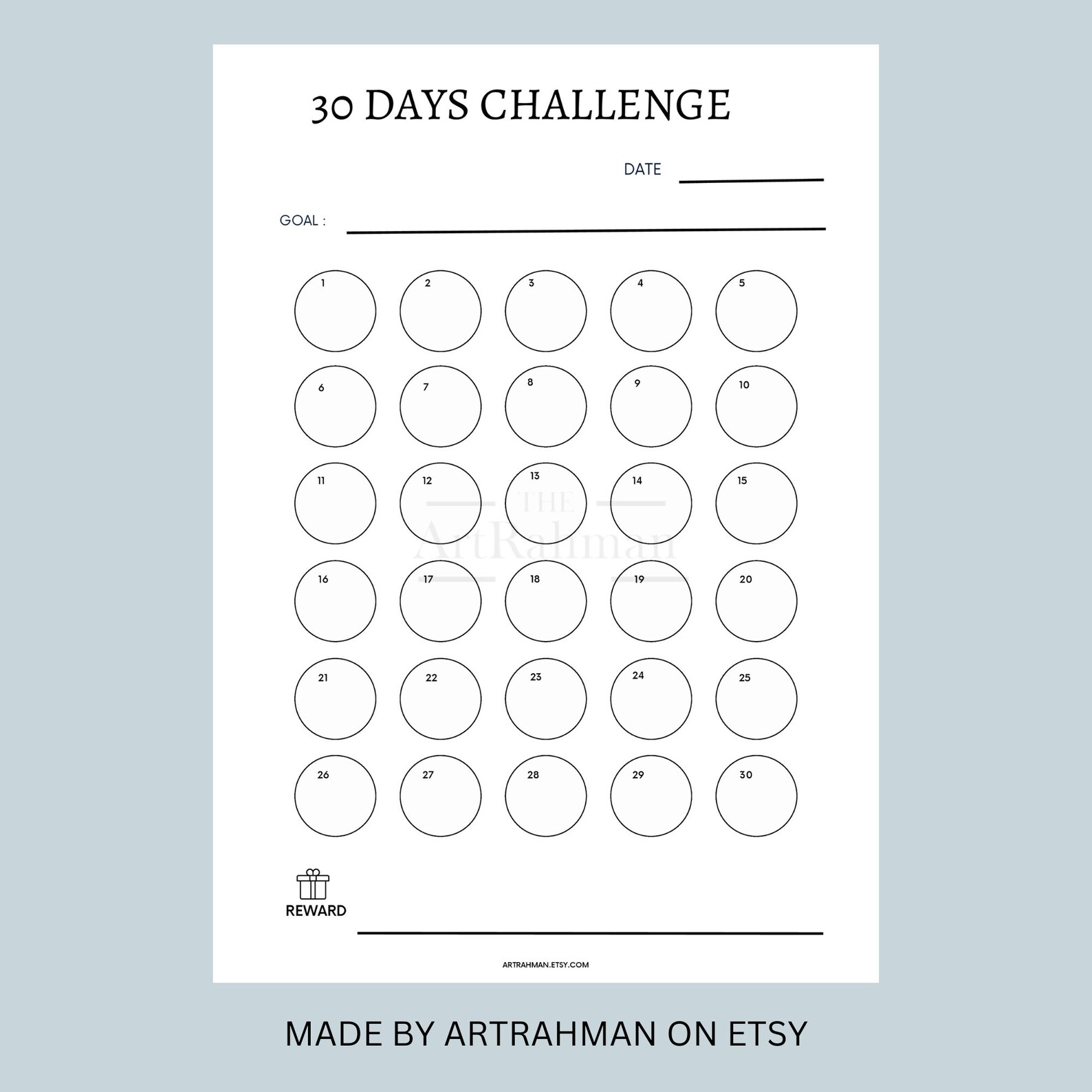 30 Day Challenge, Goal Setting Progress Tracker, Self Control, Habit ...